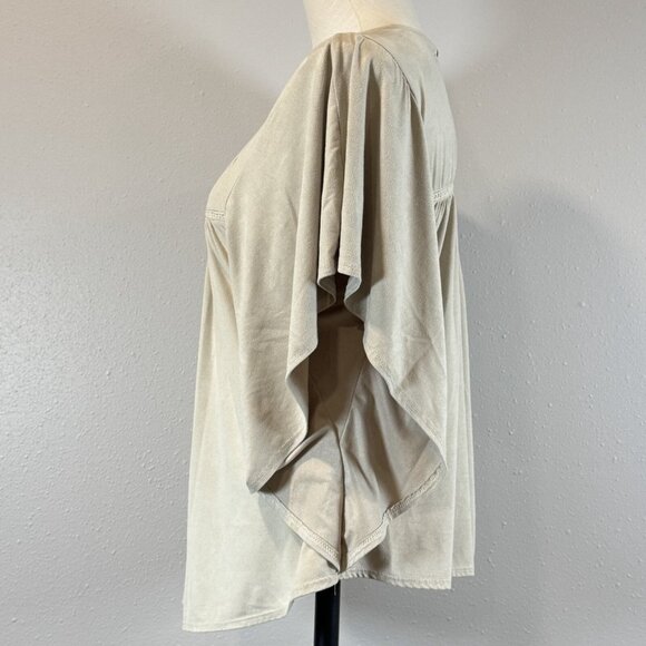 Maurices Womens Beige Tan Eyelet Blouse Short Dolman Sleeves Keyhole Size Small - Picture 7 of 15